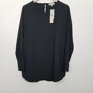 NWT Joan Vass Long Sleeve Top Blouse Black Size 8